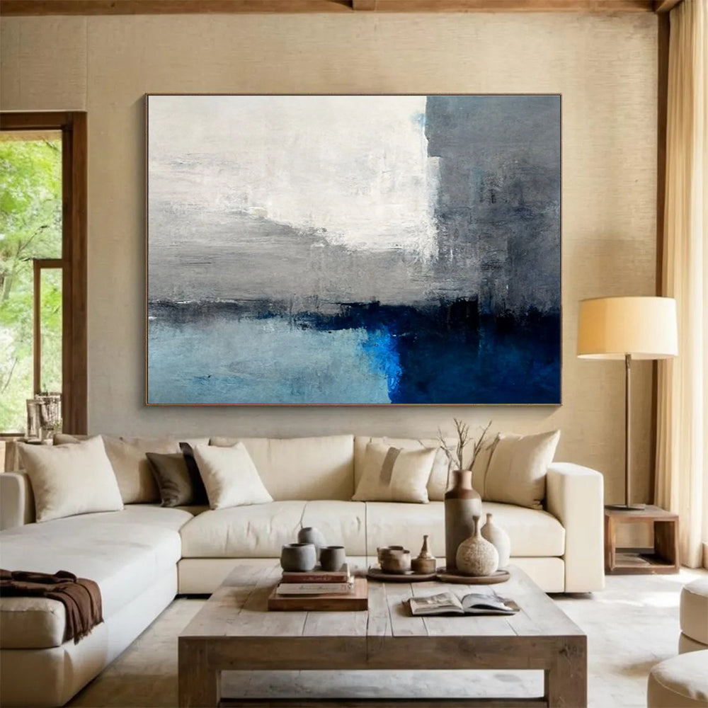 Grey - Blue Abstract Horizon Painting for Serene Spaces YHT073