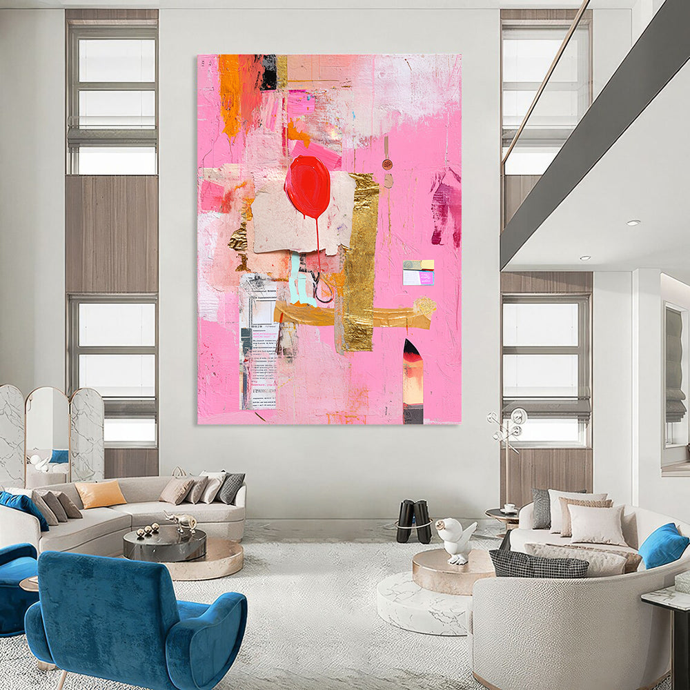 Pink Collage Abstract Painting for Bohemian - Inspired Cafes GAB1202