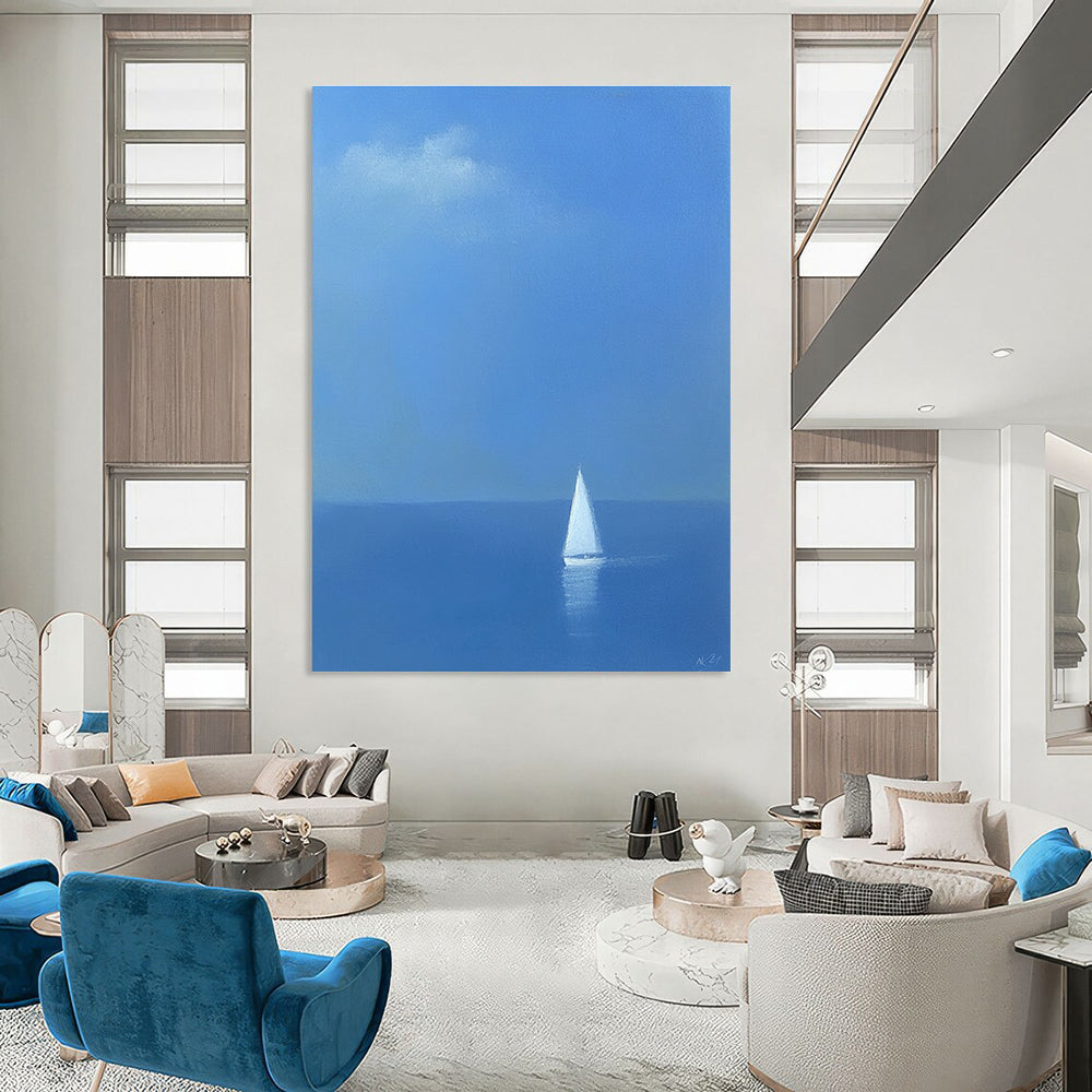 Solitary Sailboat at Sea - Calming Nautical Abstract Painting GAB0413