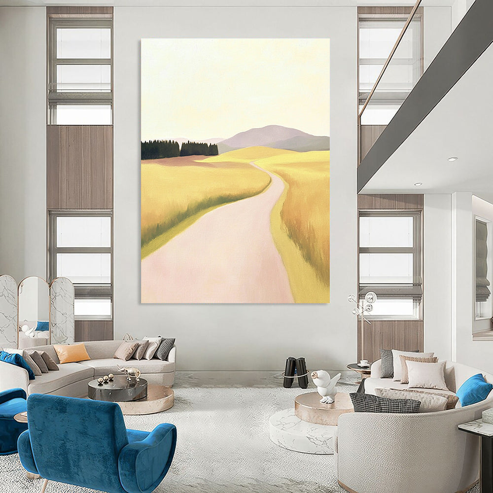 Yellow Field Path Pastoral Abstract Painting GAB0328