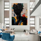 Colorful Textured Silhouette Abstract Painting for Vibrant Interiors HENG308
