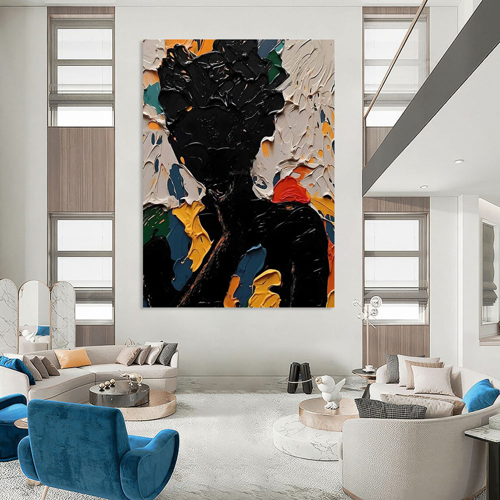 Colorful Textured Silhouette Abstract Painting for Vibrant Interiors HENG308