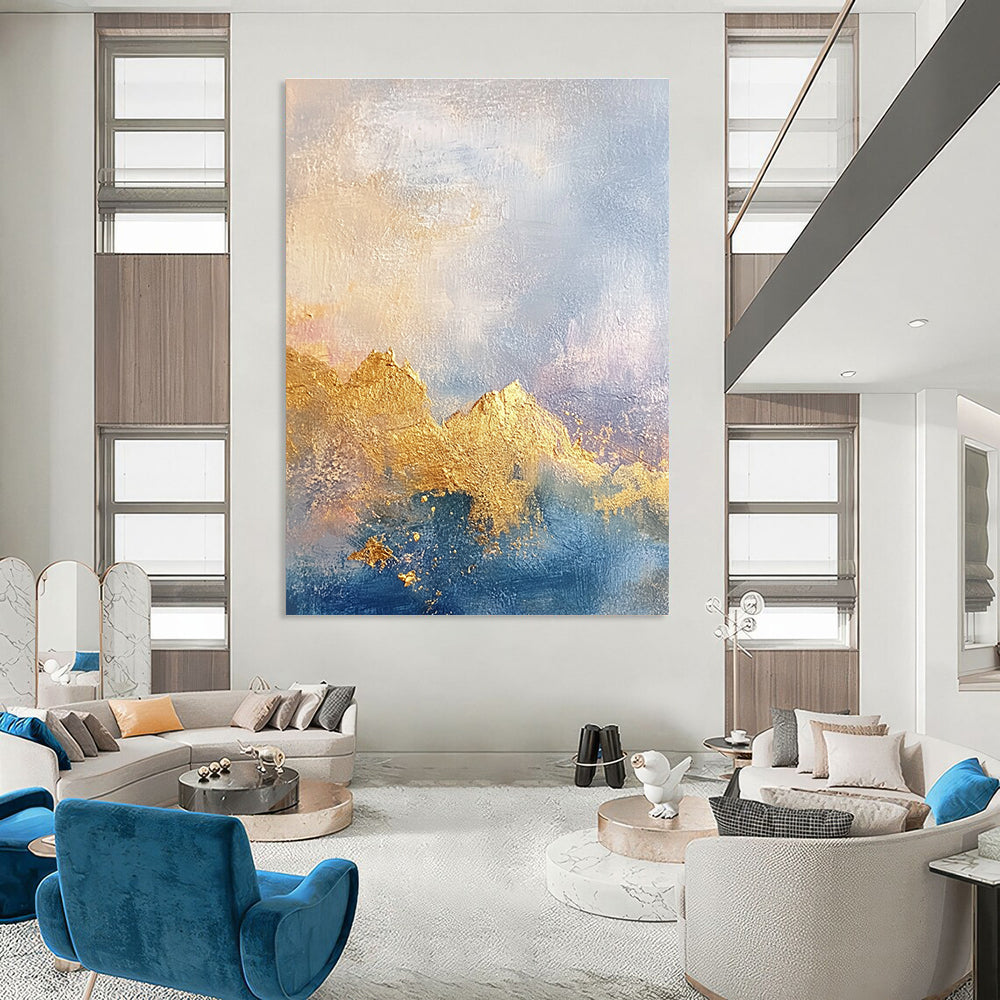 Gold and Blue Mountain - Themed Abstract Painting for Adventure - Lover’s Studies GAB0926