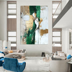 Abstract Figure Painting with Green and Gold Accents GAB0675