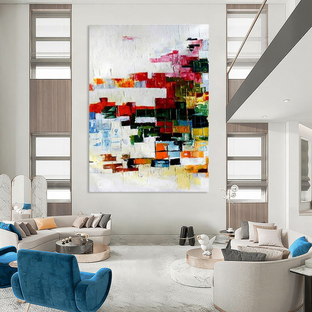 Muted Color Block Abstract Painting for Minimalist Home Offices HENG417