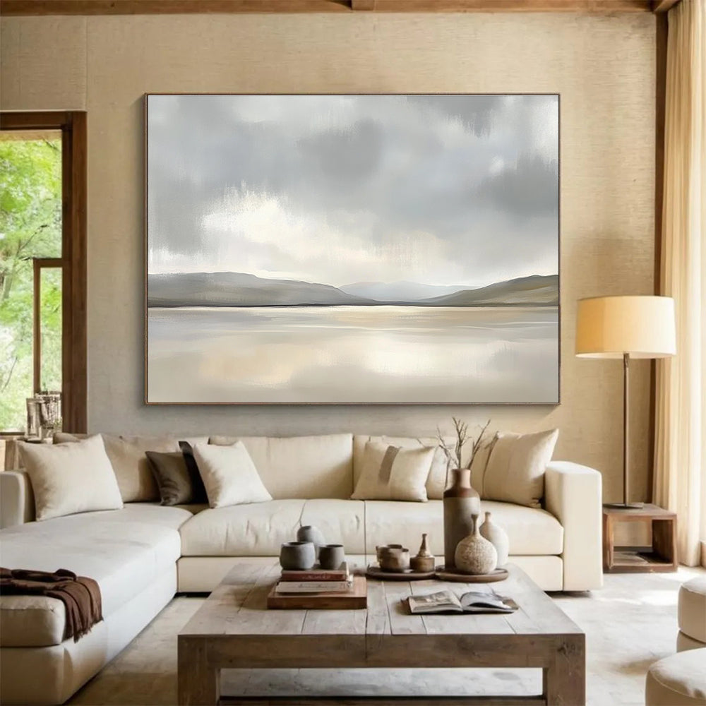 Minimalist Monochrome Lake - Mountain Abstract Painting ABS233