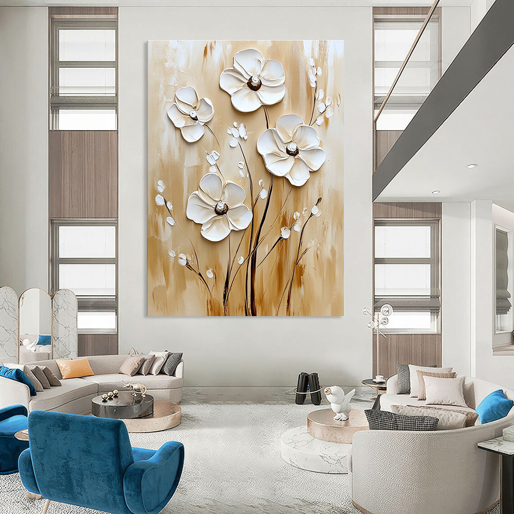 3D Cream - Colored Flowers Tactile Abstract Painting for Cozy Interiors GAB1527