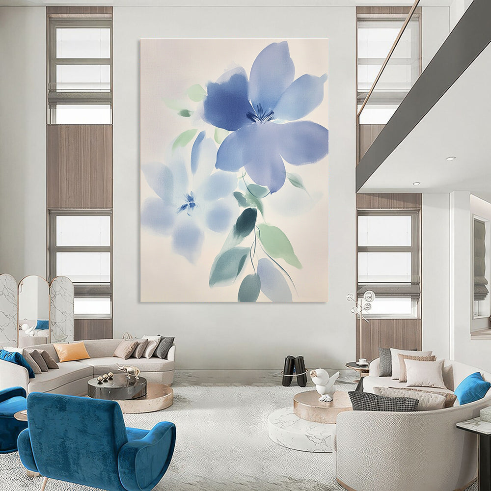 Soft Blue Watercolor Flowers Painting of Delicate Beauty GAB0188
