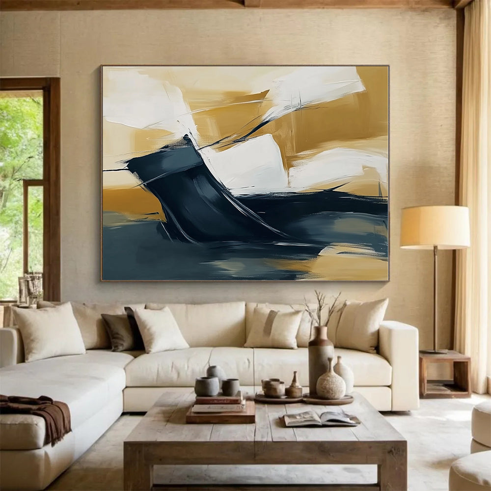 Gold and Black Abstract Painting with Luxurious Contrast WINK805