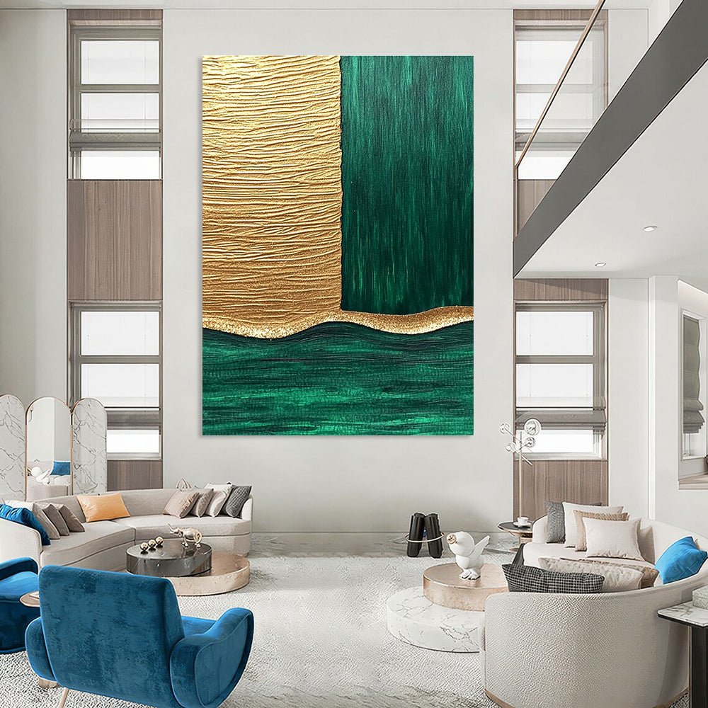 Gold and Green Geometry Abstract Painting for Luxury Hotel Suites GAB1332