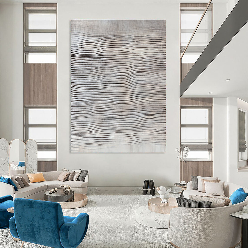 Light Grey Waves Subtle Abstract Painting for Sophisticated Spaces GAB1486