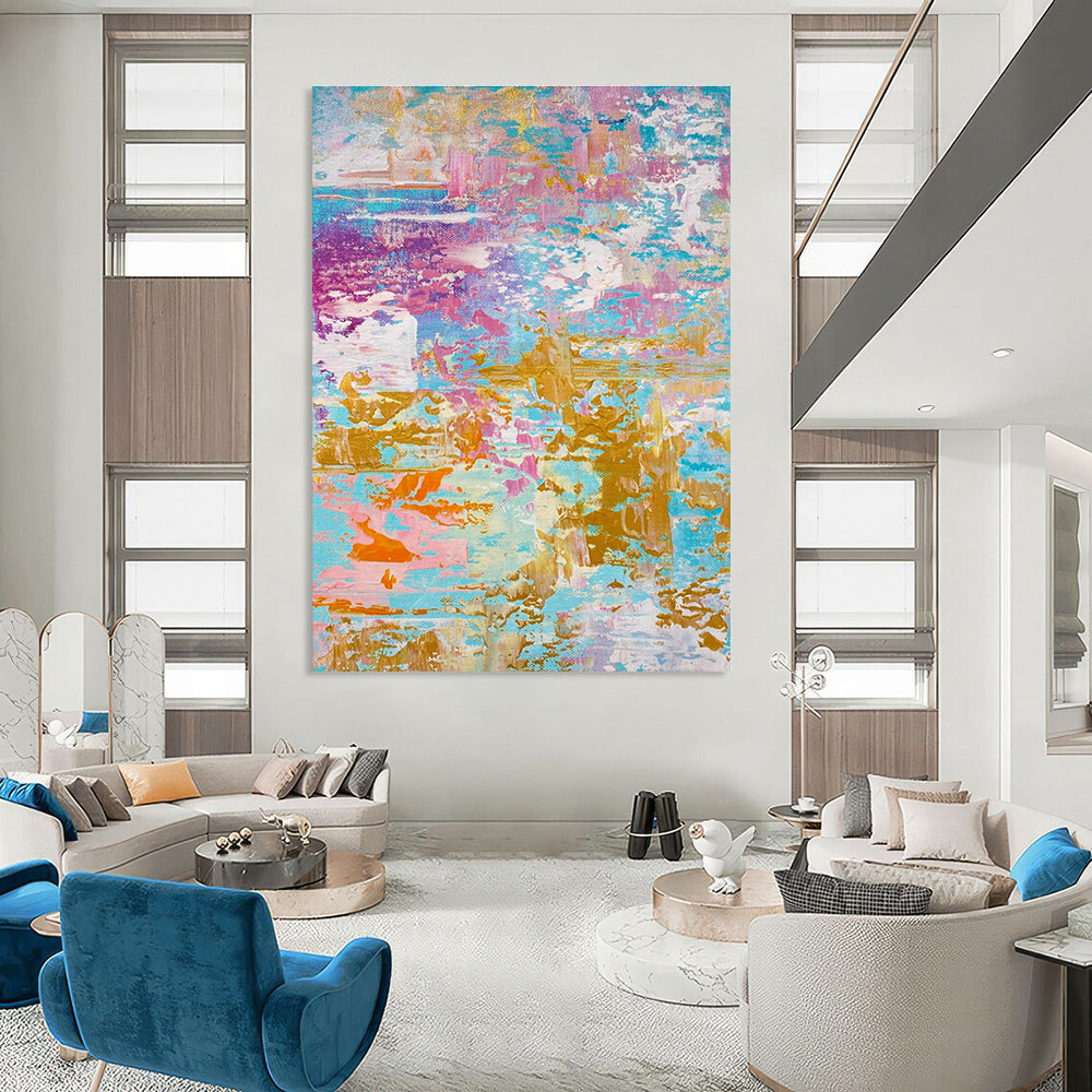 Pastel and Gold Abstract Painting for Chic Bridal Suites HENG464