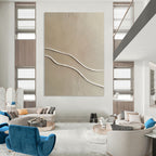 Beige with White Curved Lines Abstract Painting with Subtle Textures GAB0065