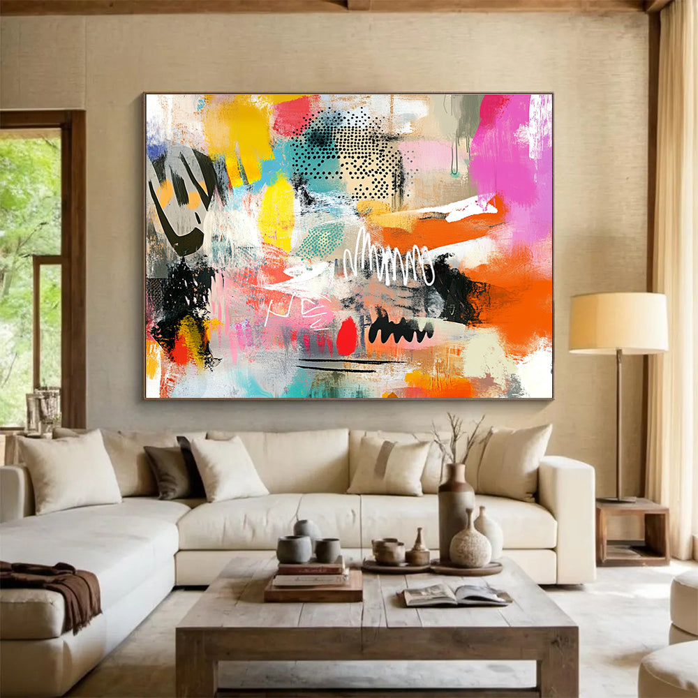 Colorful Abstract Collage: Playful Mix of Shapes and Colors Abstract Painting ABS168