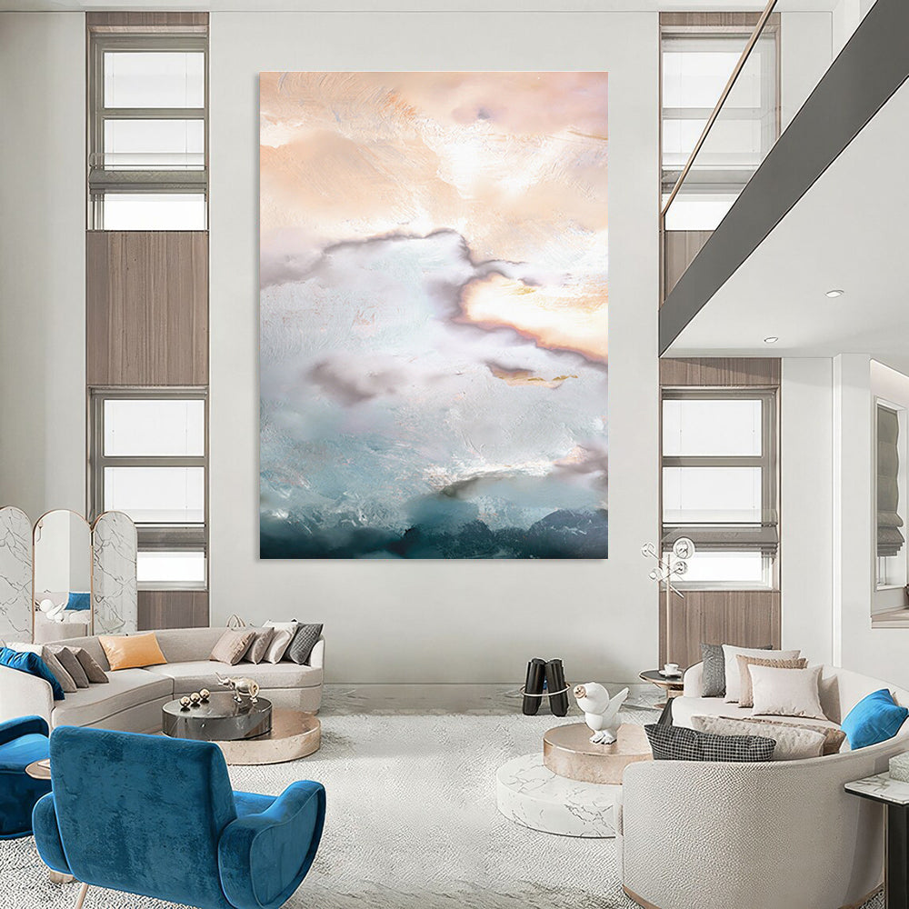 Dreamy Cloudscape Abstract Painting for Boho - Chic Living Rooms HENG165