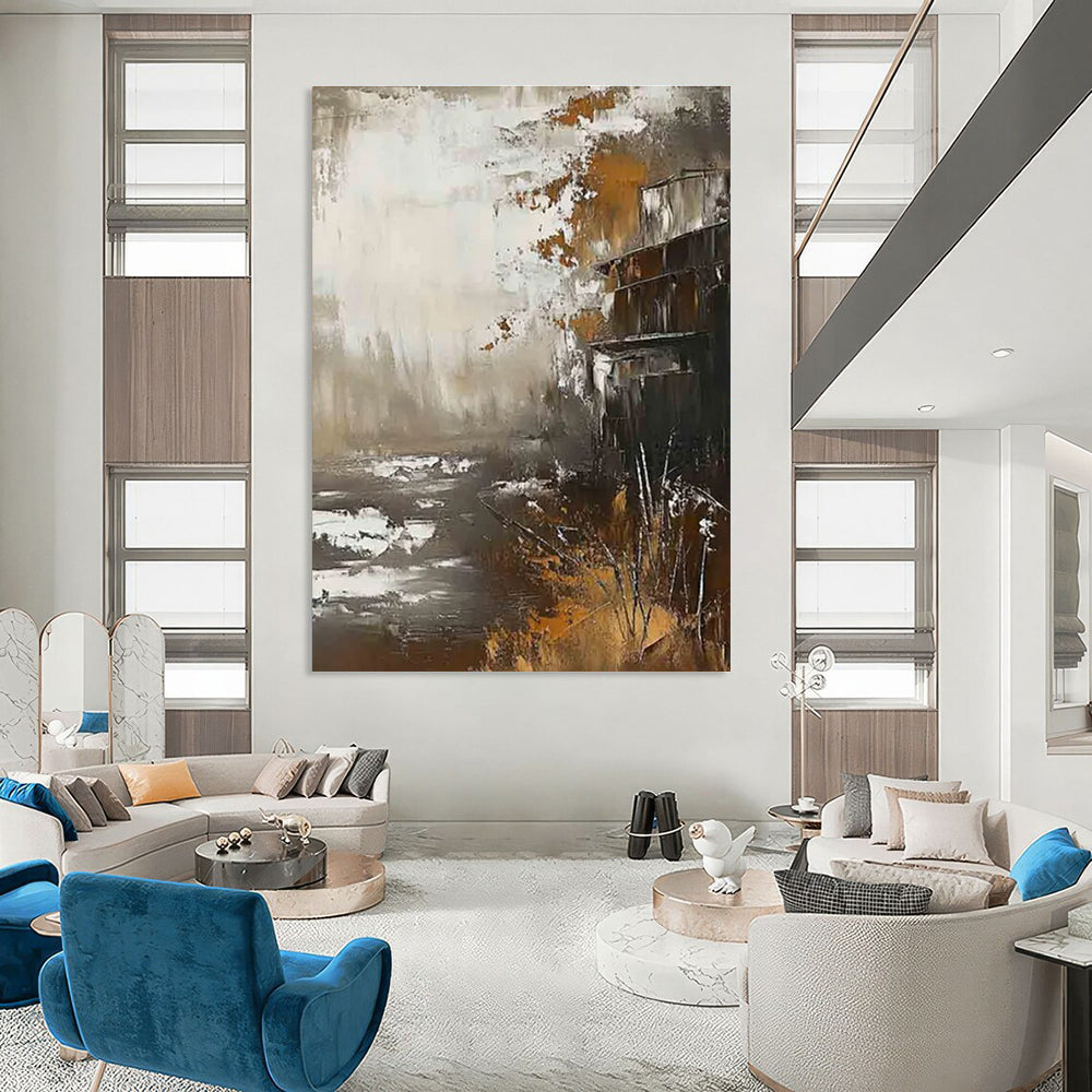 Abstract Landscape with Structure Painting for Industrial - Inspired Lounges HENG485