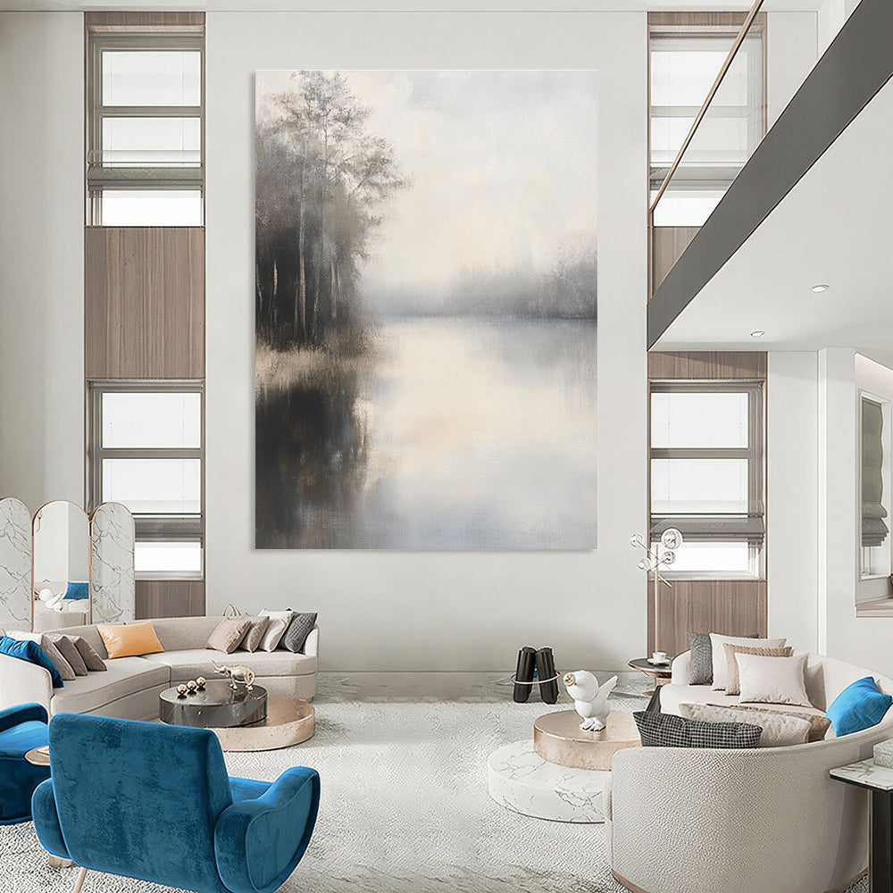 Lake in the Mist Ethereal Waterscape Abstract Painting GAB0239