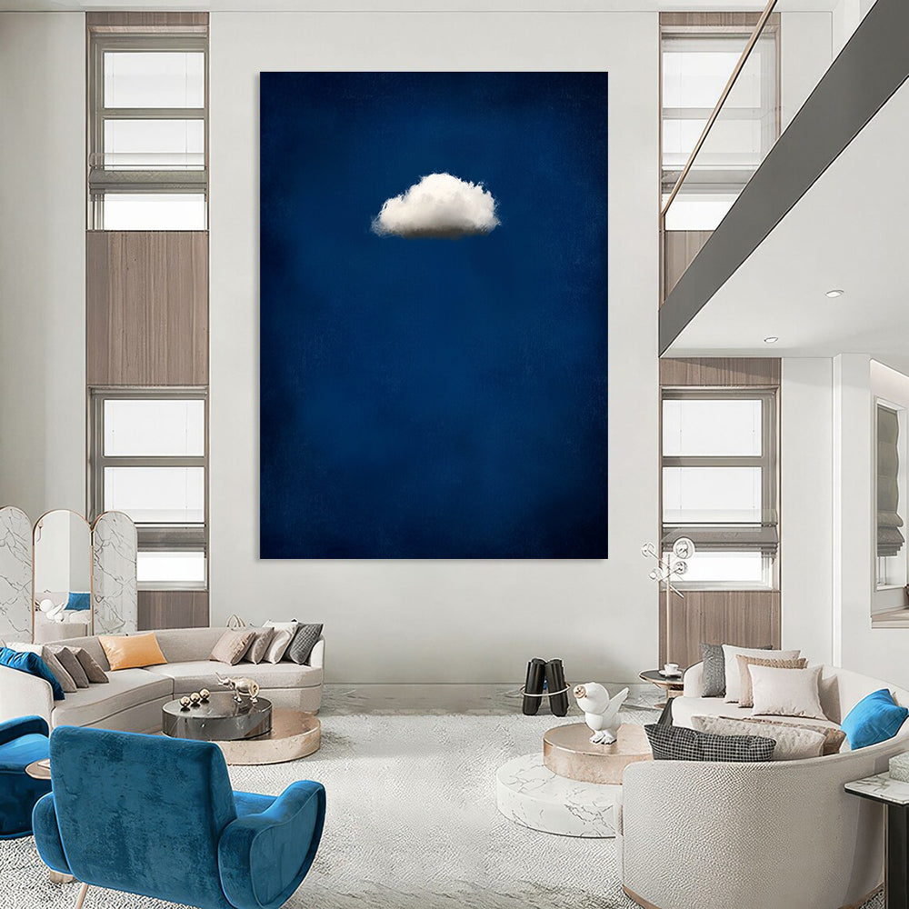 Single White Cloud on Blue Simple Abstract Painting for Calm Interiors GAB1448