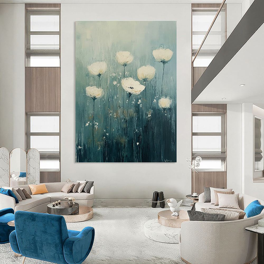 White Flowers in Field Ethereal Abstract Painting GAB0302