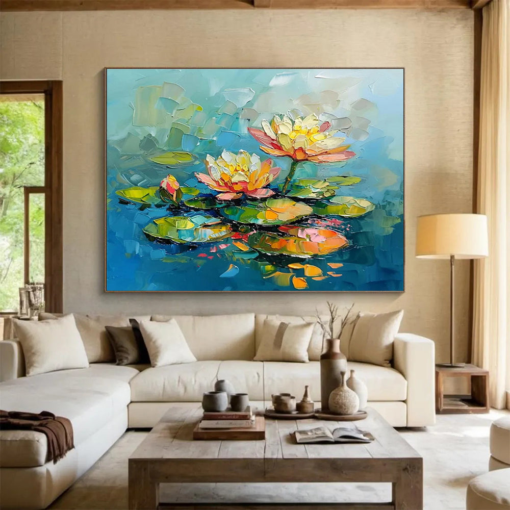 Water Lilies Colorful Abstract Painting for Tranquil Spaces YHT087