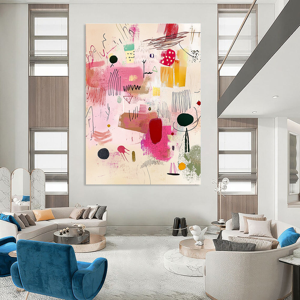 Playful Pink Doodles Whimsical Sketch Abstract Painting GAB0248