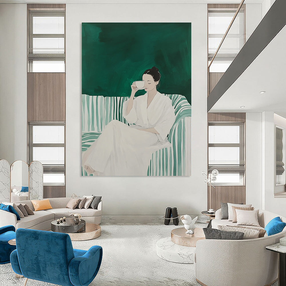 Woman with a Cup Serene Lifestyle Abstract Painting GAB0259