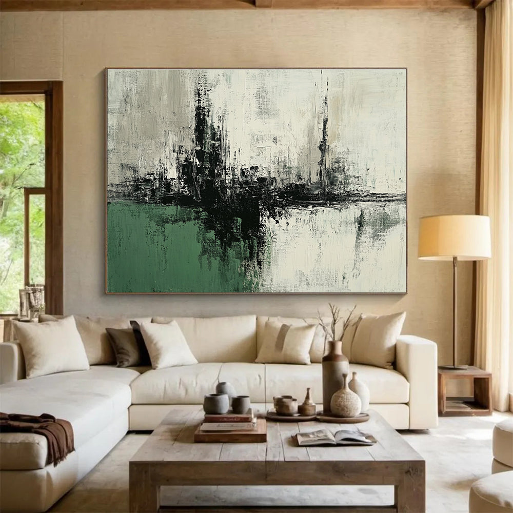 Black and White Abstract Landscape with Textured Horizons Abstract Painting ABS377