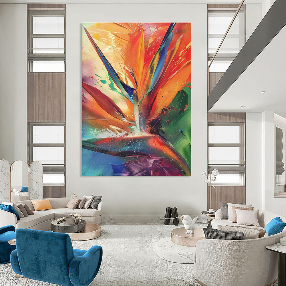 Colorful Bird of Paradise Abstract Painting for Tropical - Themed Restaurants HENG525