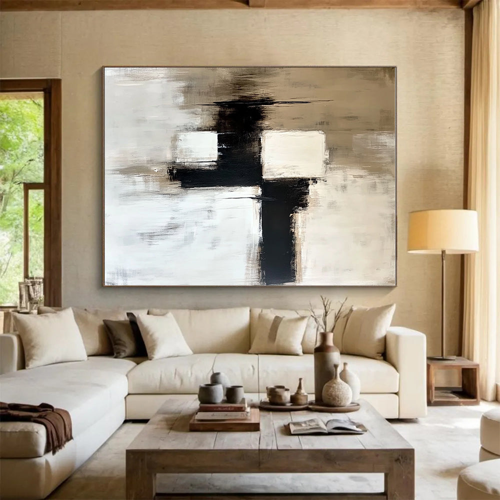Beige Black White Abstract Painting with Timeless Simplicity WINK559