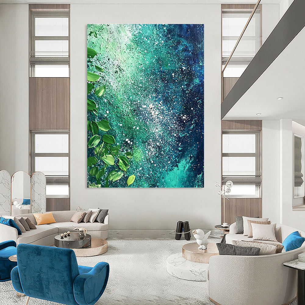 Starry Green Abstract - Cosmic Nature Abstract Painting GAB0505