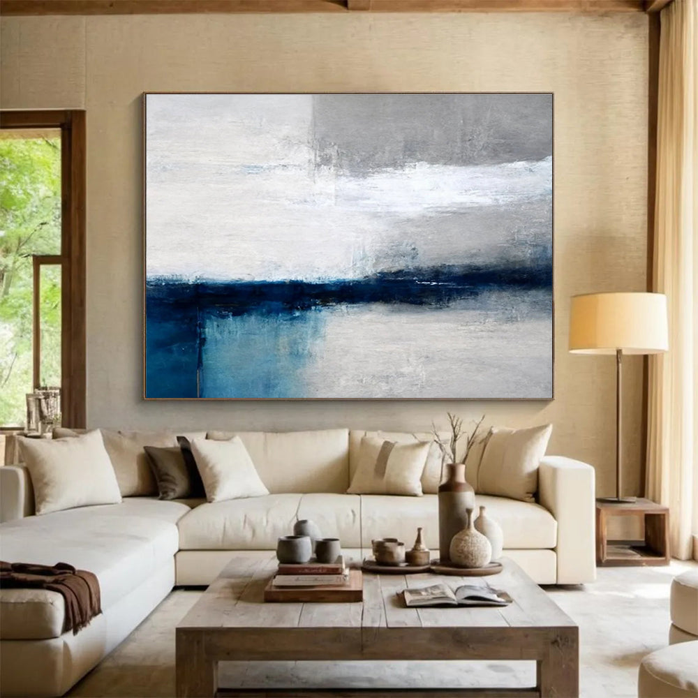 Minimalist Blue - Grey Abstract Painting for Modern Spaces YHT052