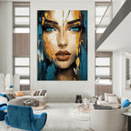 Blue - Gold Contrast Portrait Abstract Painting: Expressive Textures & Personality GAB0951