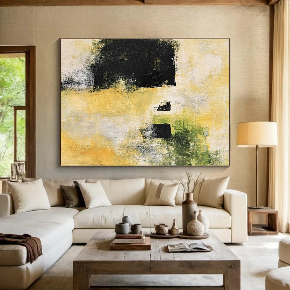 Minimalist Black Yellow Abstract Painting with Quiet Impact WINK754