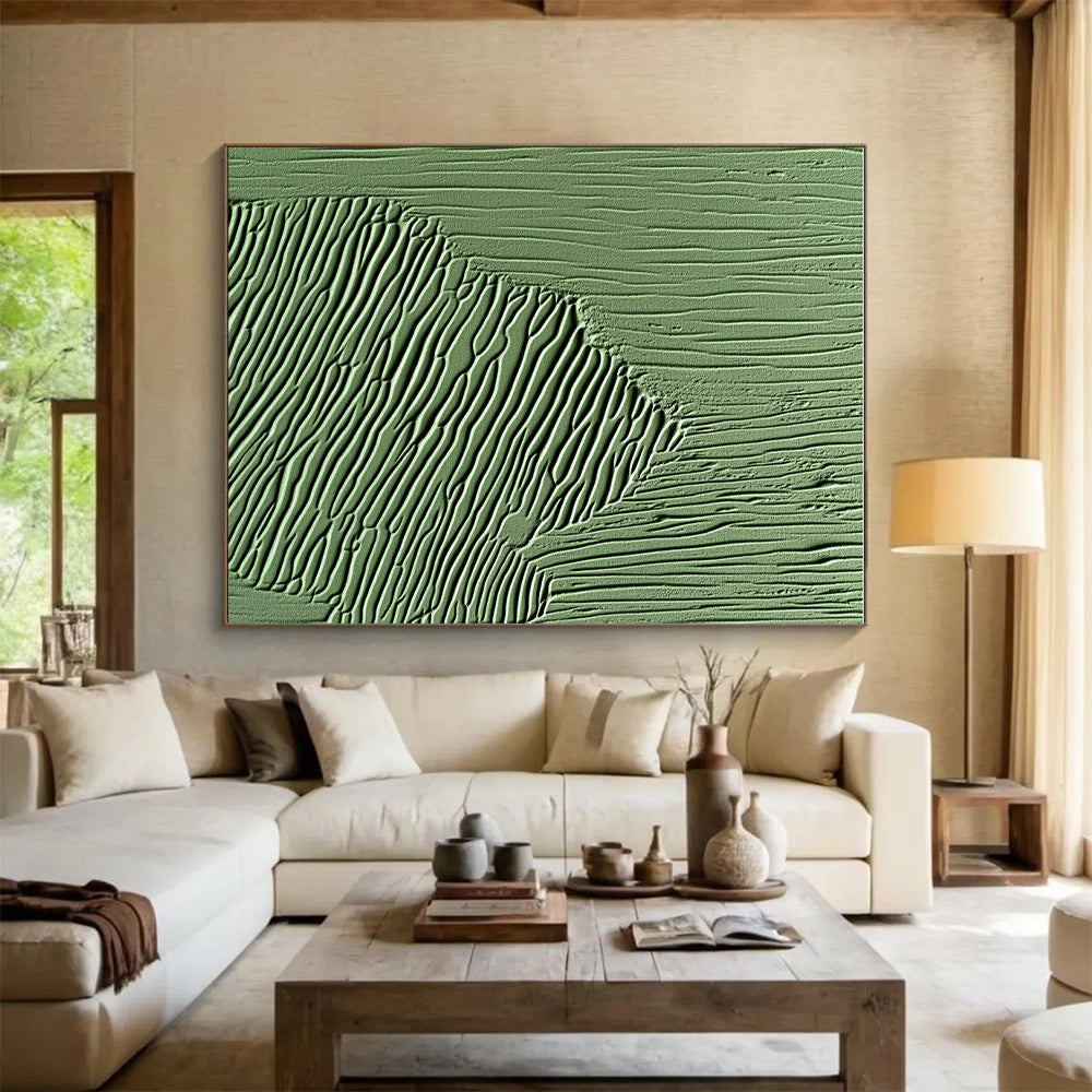 Green Textured Wave Patterns Painting with Natural Rhythm WINK062
