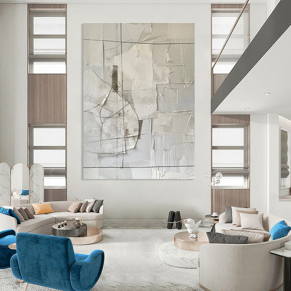 White Collage Abstract Painting for Modern Art Museum Installations HENG017