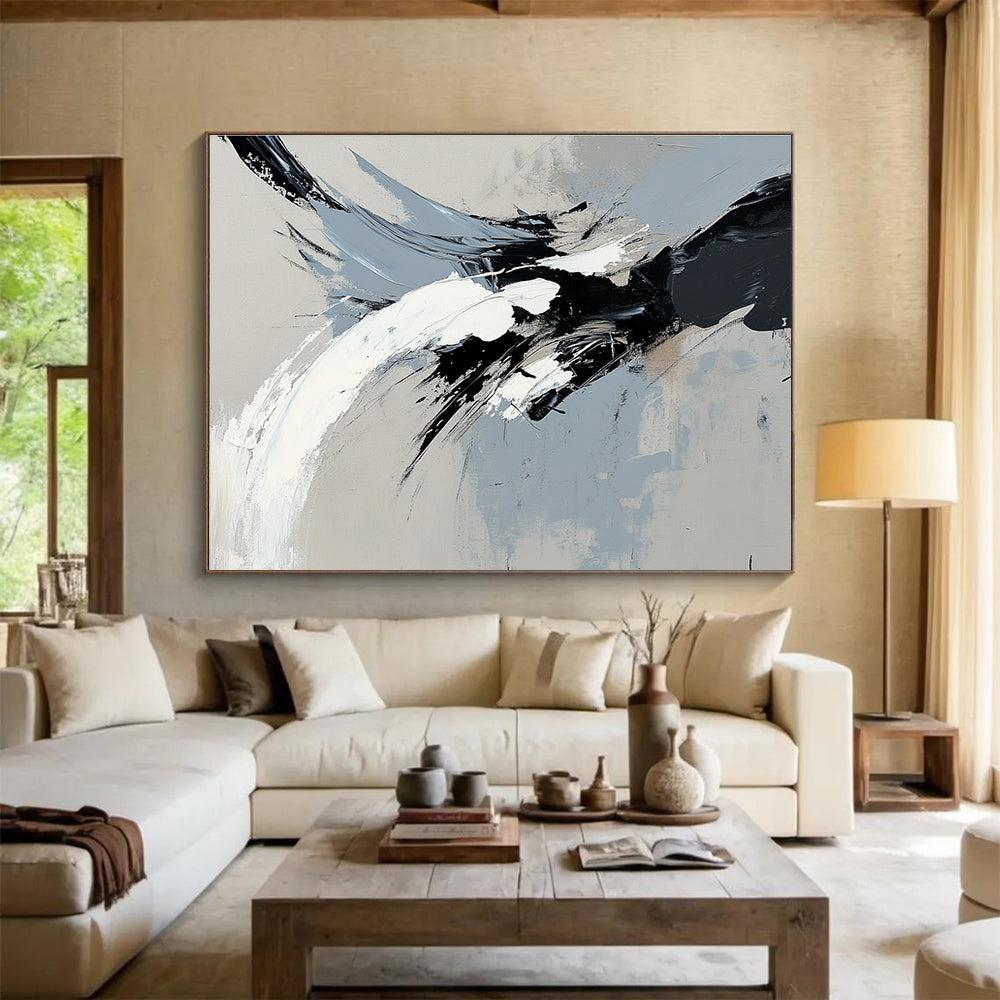 Gray and Black Dynamic Abstract with Bold Brushstrokes Abstract Painting ABS387