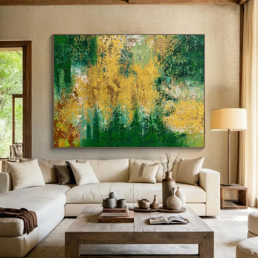 Green and Gold Abstract Painting for Eco - Friendly Retail Stores YHT375