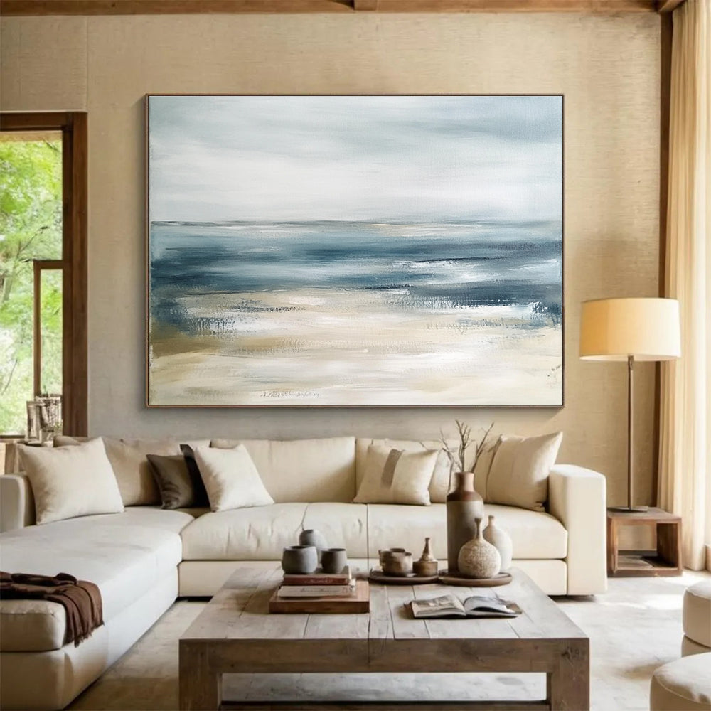 Soft Blue - Gray Seascape Abstract Painting with Subtle Beauty ABS436