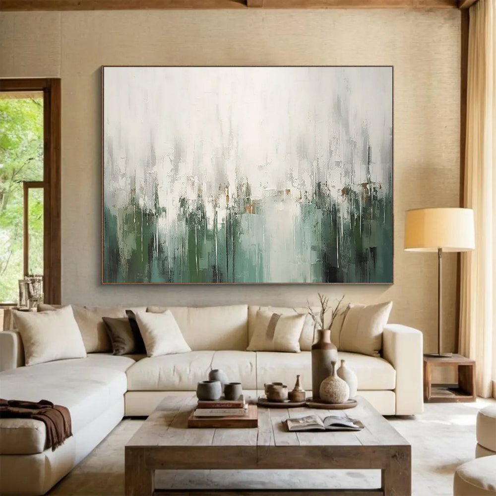 Light Green and Gray Abstract Drips Painting for Nature - Inspired Workspaces YHT324