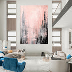 Pink Cityscape Abstract Painting for Feminine - Themed Cafes GAB0792