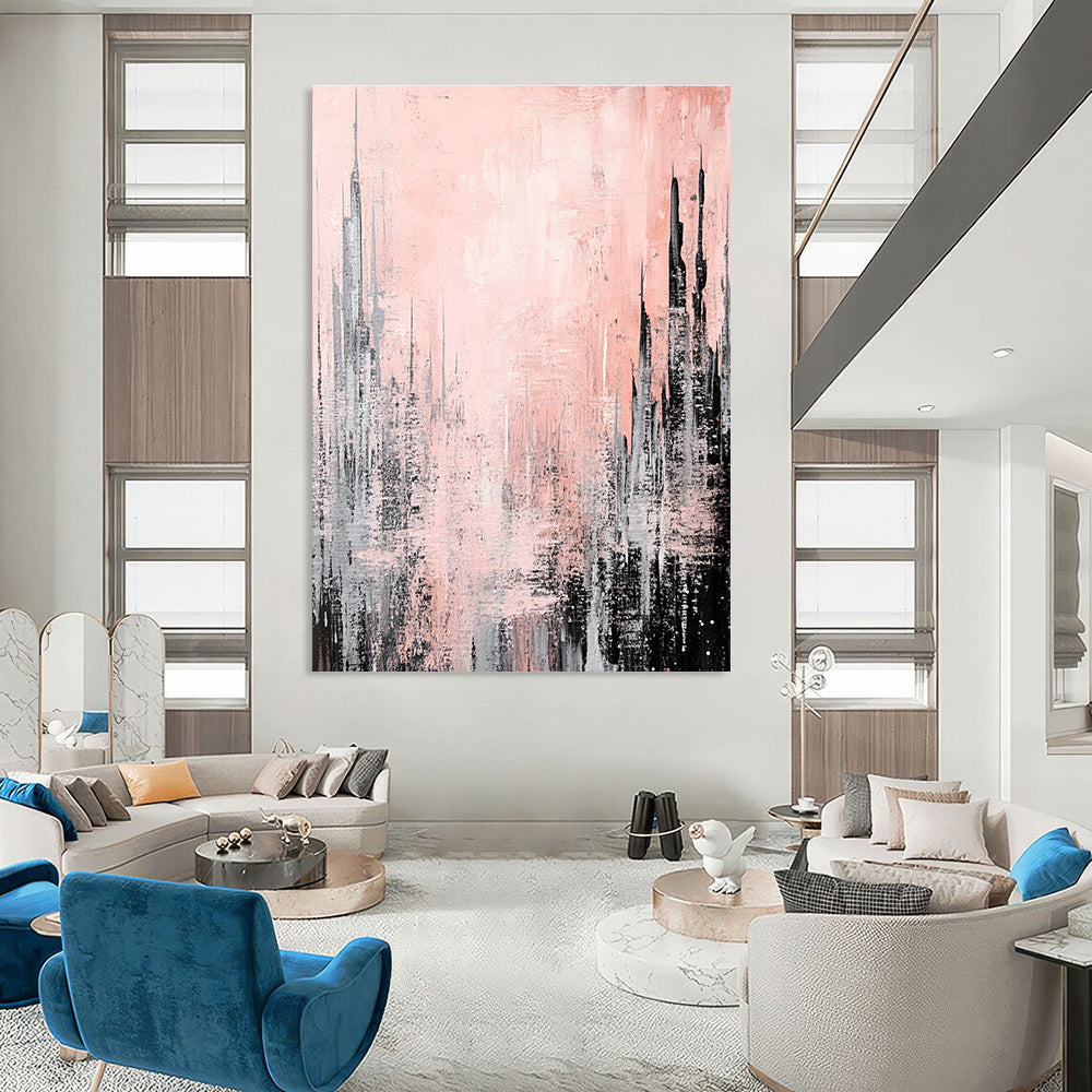 Pink Cityscape Abstract Painting for Feminine - Themed Cafes GAB0792
