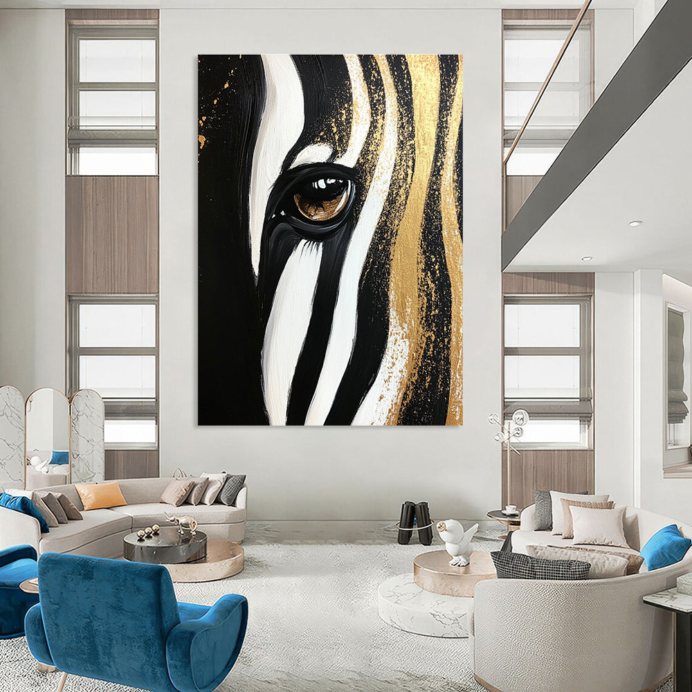 Zebra Eye with Gold Accents Abstract Painting of Wildlife Beauty GAB0081