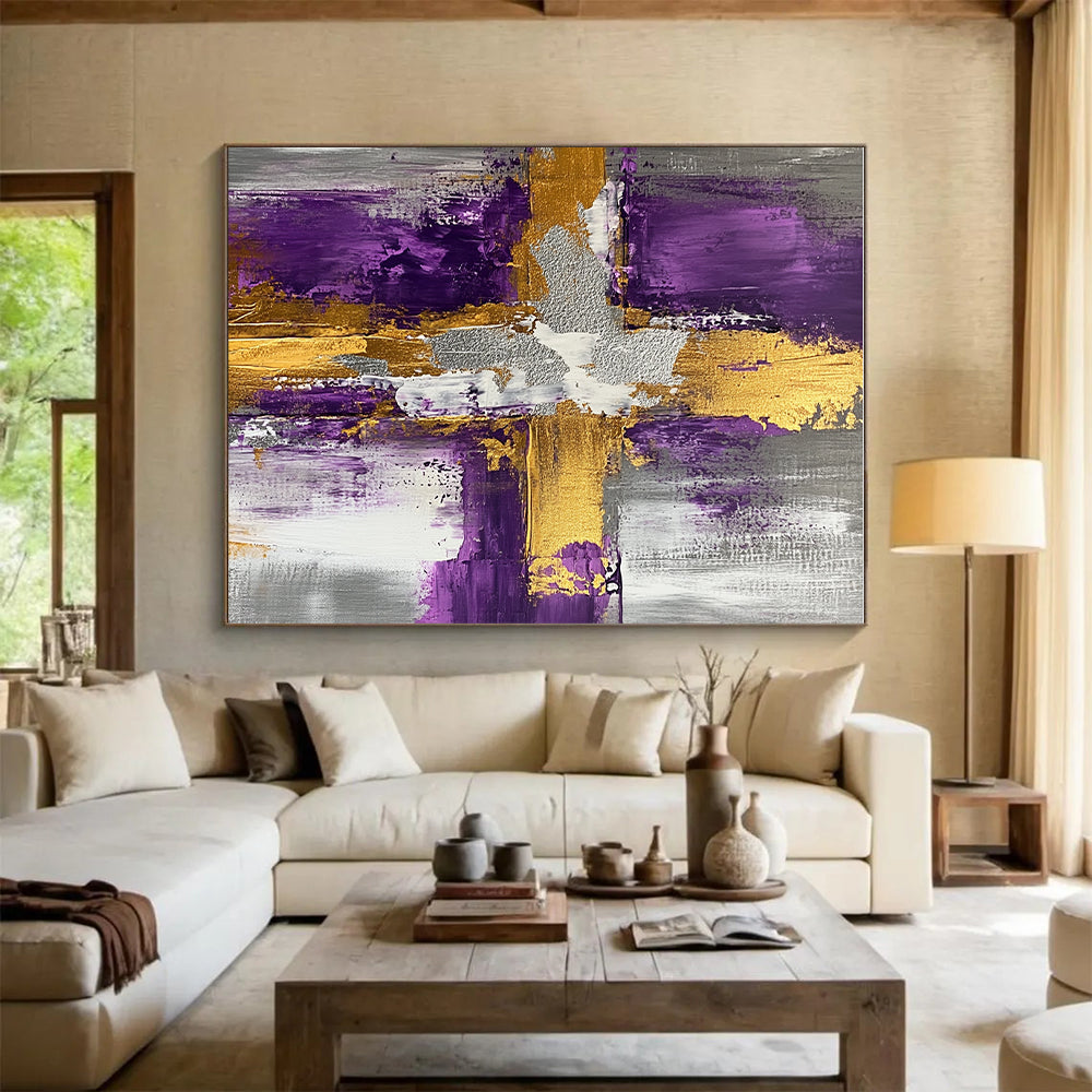 Purple Gold Gray Abstract Painting with Regal Contrasts WINK521