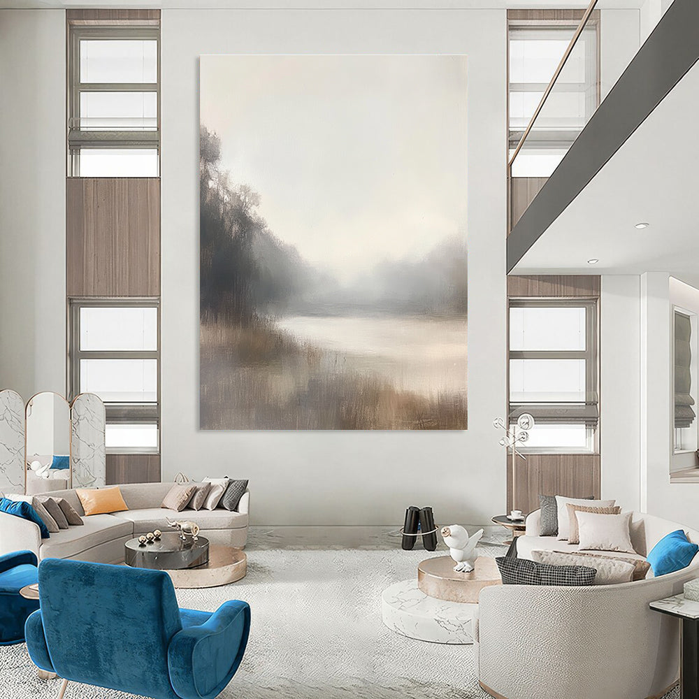 Misty River Scene Abstract Painting for Tranquil Spa Retreats GAB1277