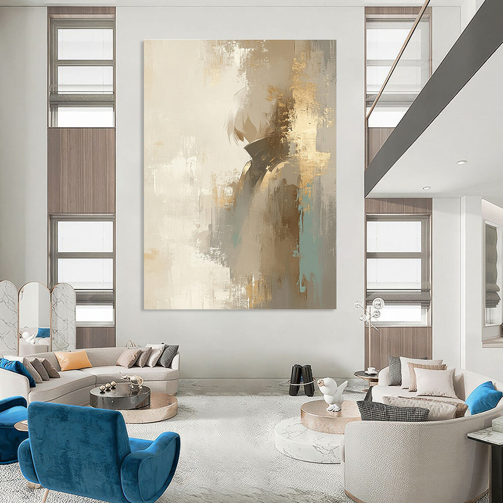 Figure in Neutral Tones Abstract Painting with Gold Accents GAB0690