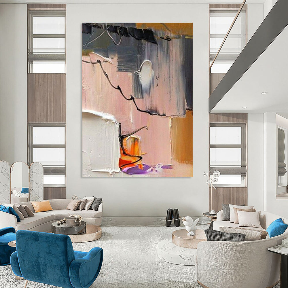 Impasto Abstract Color Blocks & Lines Painting for Modern Spaces HENG270