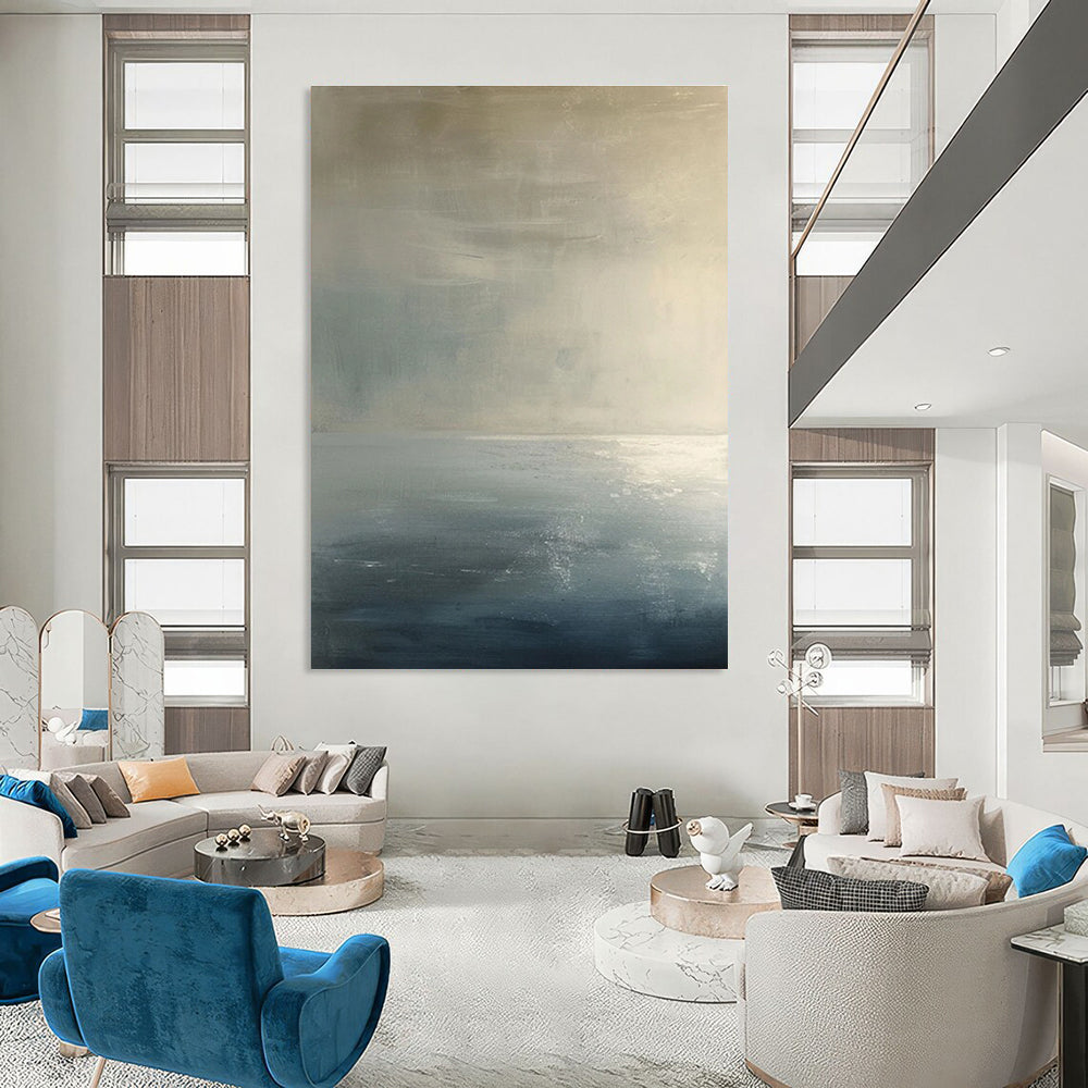 Subtle Monochromatic Sea Abstract Painting for Serene Bedrooms HENG299
