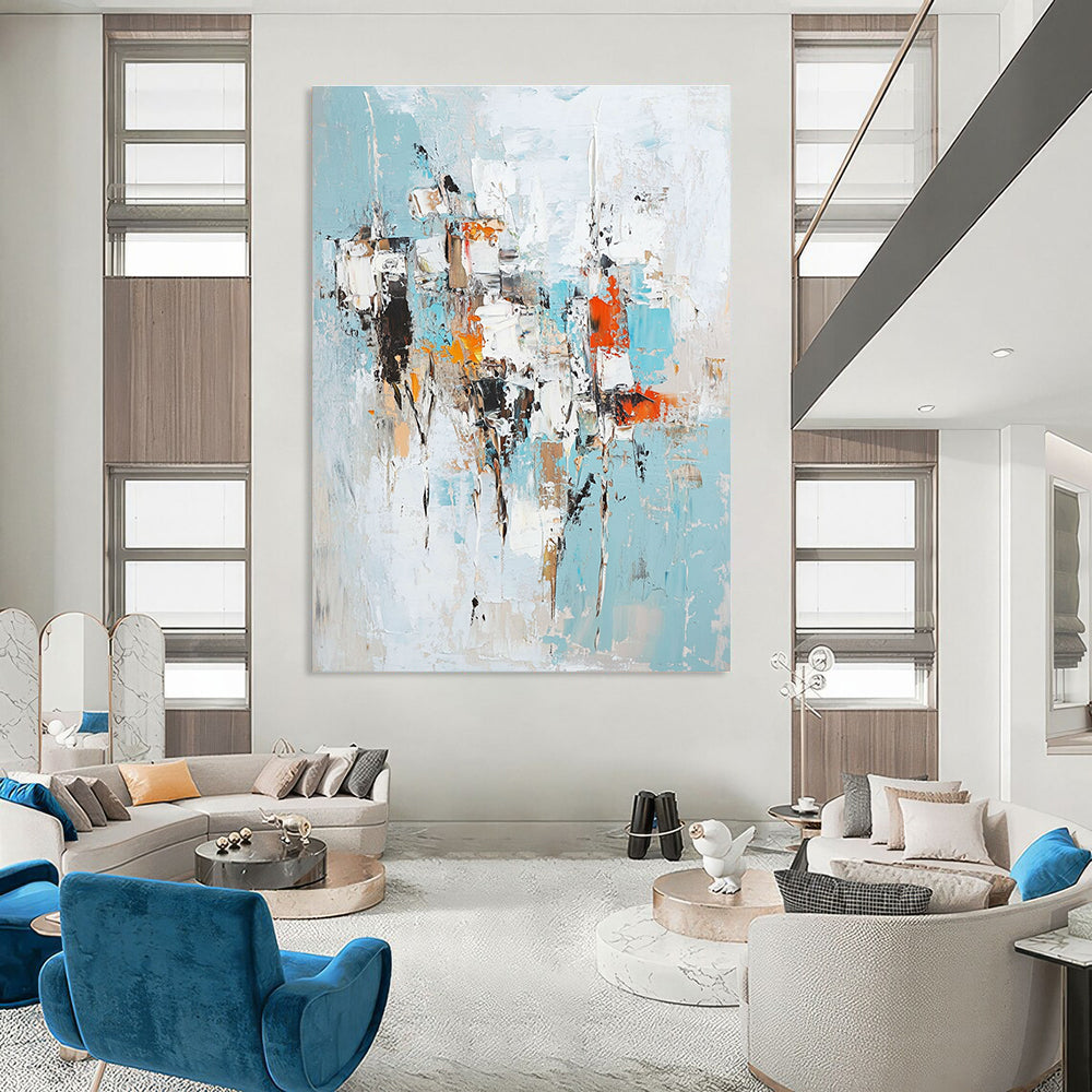 Blue - Toned Abstract Composition Painting for Coastal - Themed Living Rooms GAB1210