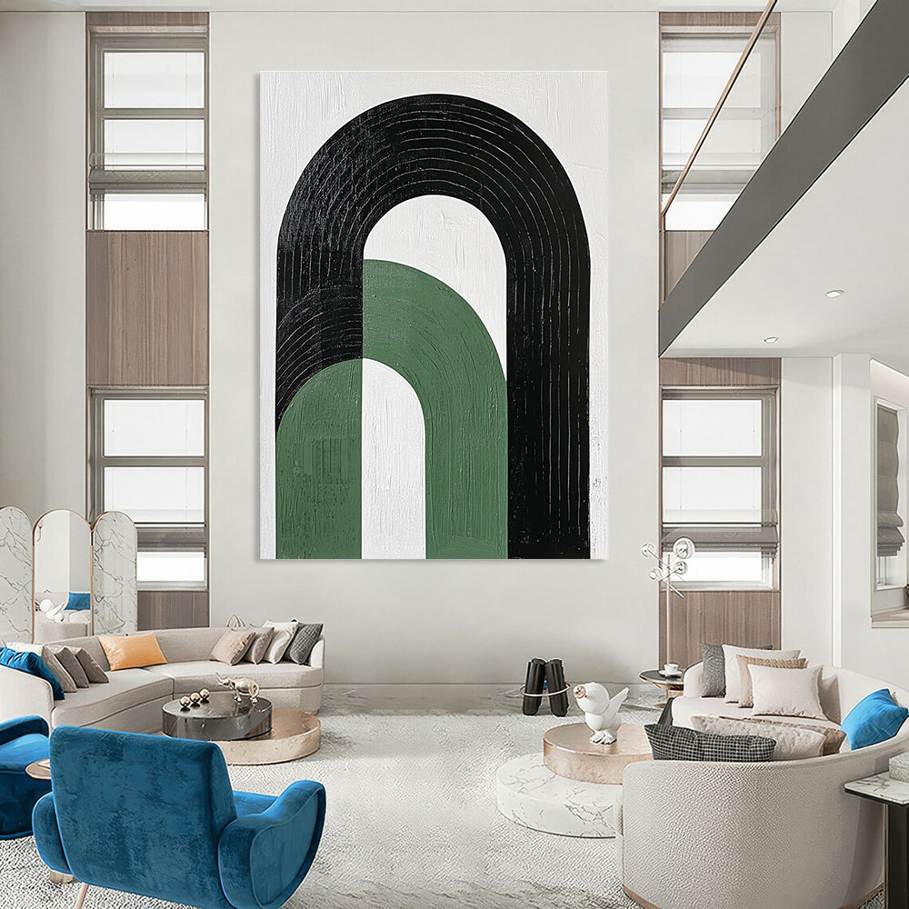 Green and Black Arches Minimalist Geometric Abstract Painting GAB0292