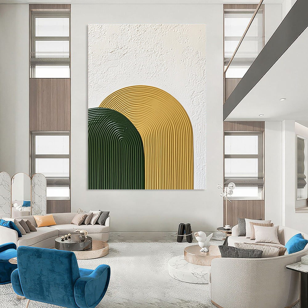 Green and Yellow Arches Abstract Painting of Playful Geometry GAB0095